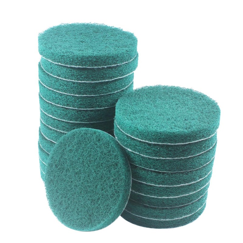 JUNLIXN 4 Inch 180 Grit Drill Brush Scrubber Scouring Pads, 20 Pcs Hook & Loop Power Scrubber Scour Pads for Rotary Tools, Random Orbital Sander (Green) - Image 1